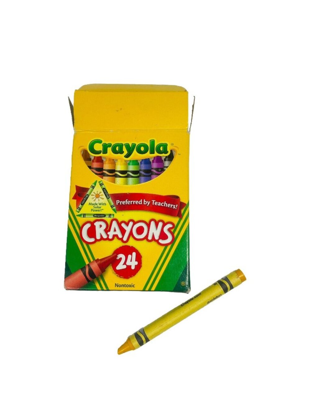 Crayola Crayon Box 24 Colors  Retired Dandelion 2010 Made With Solar Power USED